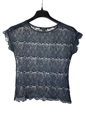 Trouve Sheer Lace Top Blouse Size S Navy Blue